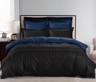 Постельное белье Чёрно-синее страйп-сатин изображение