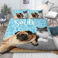 Фото Постельное бельё Мопс и Кошка 3Д от интернет-магазина Галактика текстиля