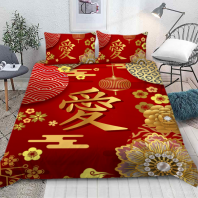 Постельное белье с Иероглифами красное изображение