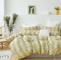 Постельное белье серо-желтая клетка твил изображение