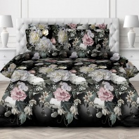 Постельное белье Розы на черном поплин изображение
