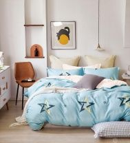 Постельное белье Звезды на голубом фоне купить в интернет магазине||Галактика текстиля Изображение Постельное белье Звезды на голубом фоне