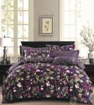 Постельное белье Черное с цветами изображение