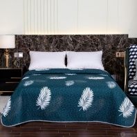 картинка Покрывало Tango Листья на синем фоне