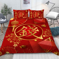 Постельное бельё Красное Иероглифы изображение
