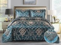 картинка Покрывало Tango Жаккард сатин голубое с кружевами