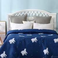 Покрывало Белые медведи на синем от интернет-магазина Галактика текстиля картинка Покрывало Белые медведи на синем